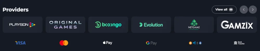 FelixSpin top-tier software providers including Playson and Evolution Gaming.